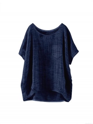 Women's Casual Cotton Linen T-Shirt Loose Fit Round Neck Short Sleeve Top With Pocket Breathable Solid Color Bohemian Style Blouse For Women Daily Vacation