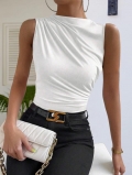Women Sleeveless Ruched T-Shirt Half High Neck Slim Fit Pullover Top Solid Color Polyester Cotton Blend Summer Casual Tank Tops For Women