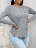 Women's Sexy Backless Twist Long Sleeve T-Shirt Crew Neck Heather Grey Slim Fit Top Comfortable Polyester Elastane Blend Casual Elegant Tee