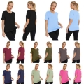 Women's V Neck Short Sleeve T-Shirt Loose Fit Casual Side Split Solid Color Soft Polyester Summer Tee Tops for Women