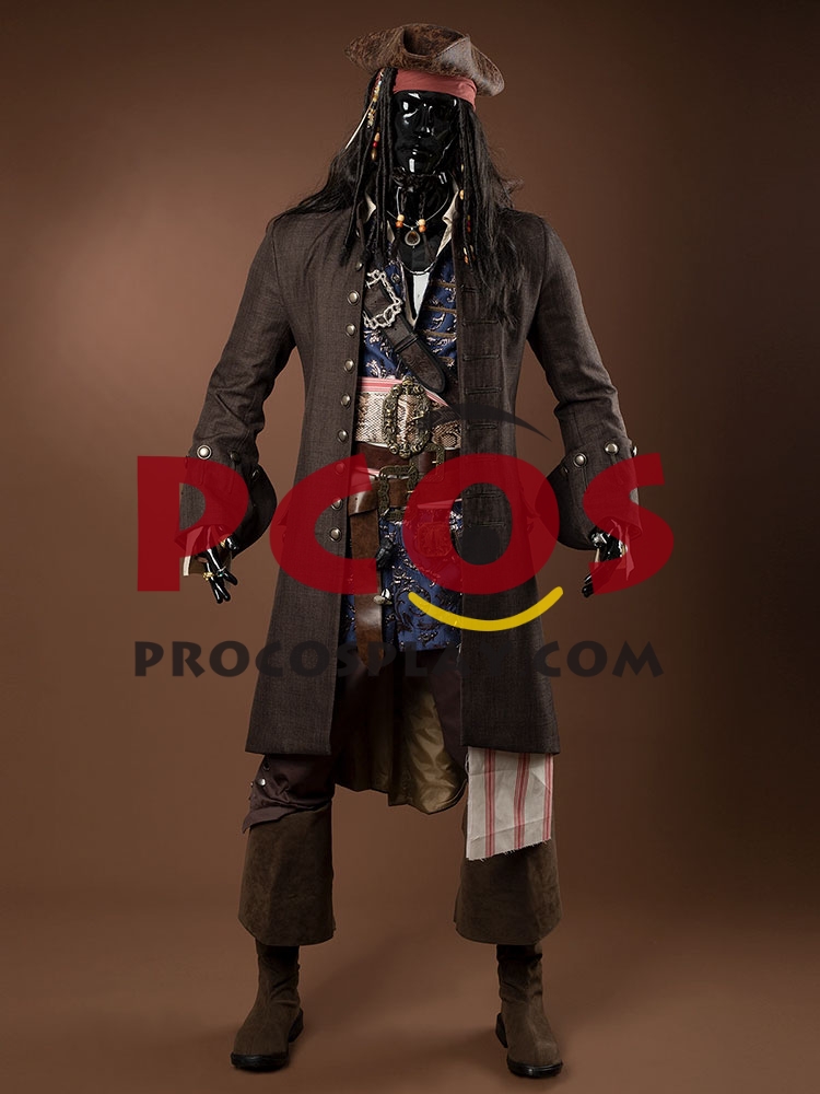 (image for) Ready to Ship Pirates of the Caribbean 5 Captain Jack Sparrow Cosplay Costume C09129 Upgraded Version
