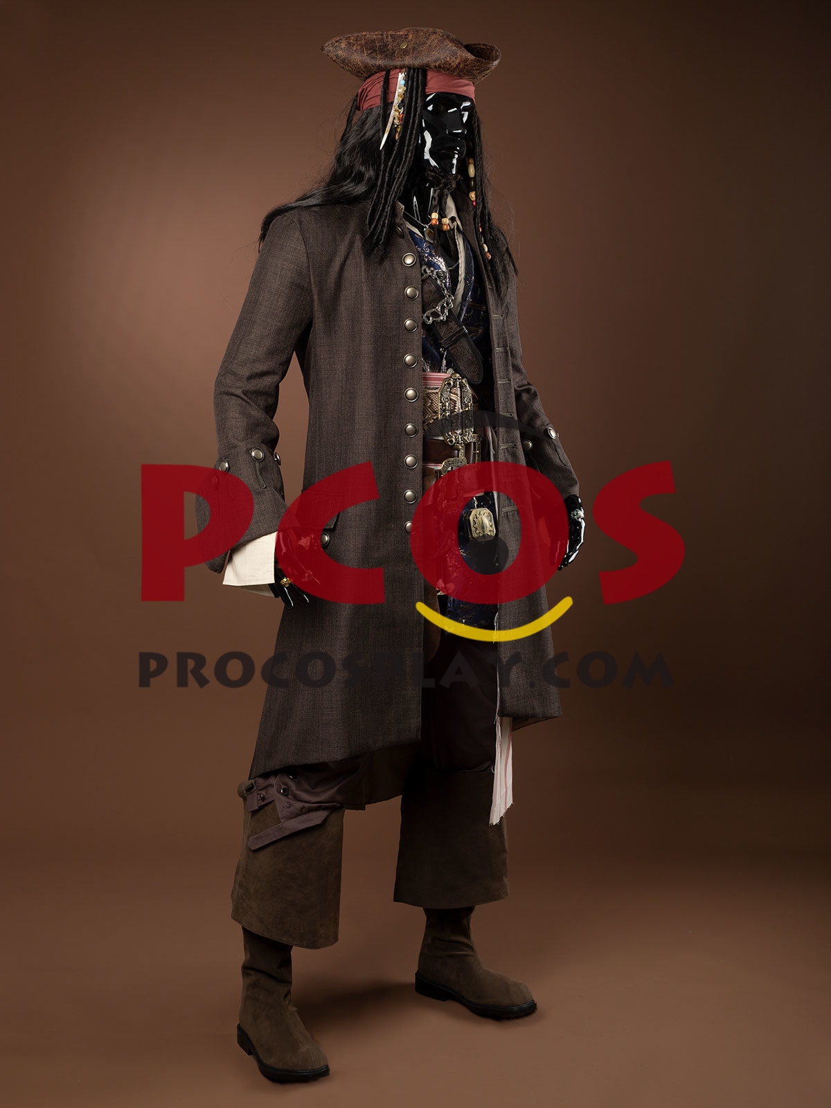 Ready to Ship Pirates of the Caribbean 5 Captain Jack Sparrow Cosplay Costume C09129 Upgraded Version