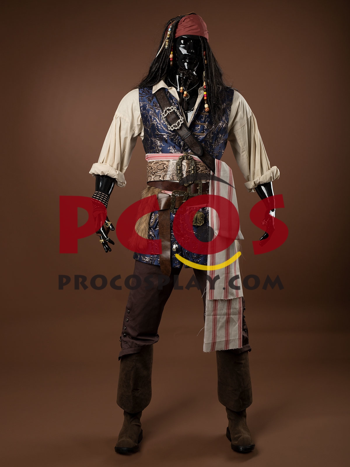 Ready to Ship Pirates of the Caribbean 5 Captain Jack Sparrow Cosplay Costume C09129 Upgraded Version