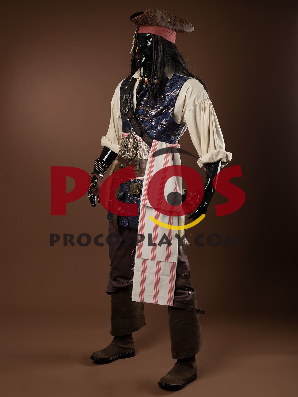 Ready to Ship Pirates of the Caribbean 5 Captain Jack Sparrow Cosplay Costume C09129 Upgraded Version