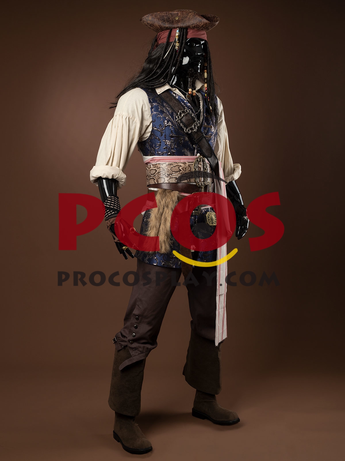 Ready to Ship Pirates of the Caribbean 5 Captain Jack Sparrow Cosplay Costume C09129 Upgraded Version