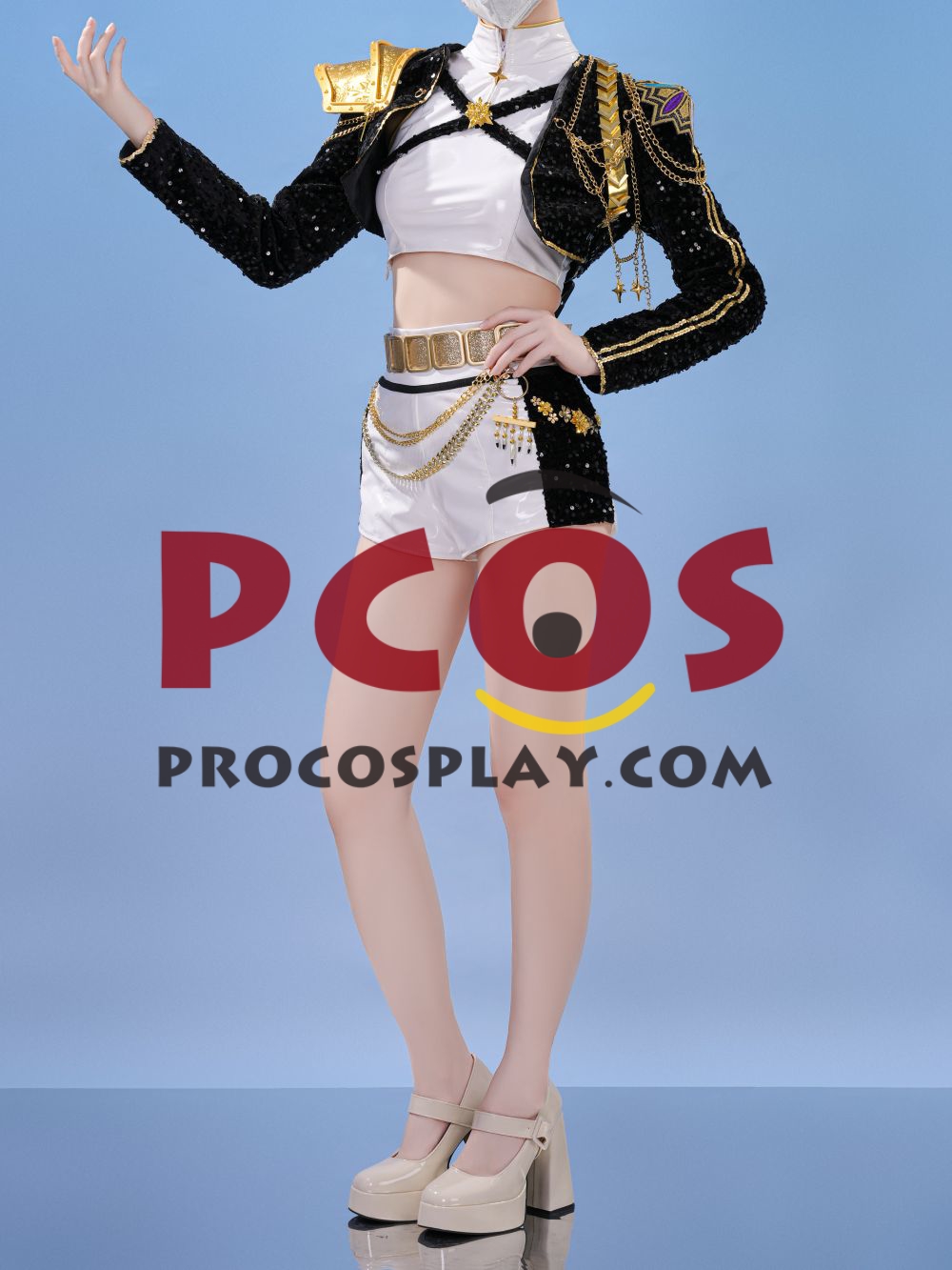 Ready to Ship White Black Gold Sequin Warrior Costume C09519