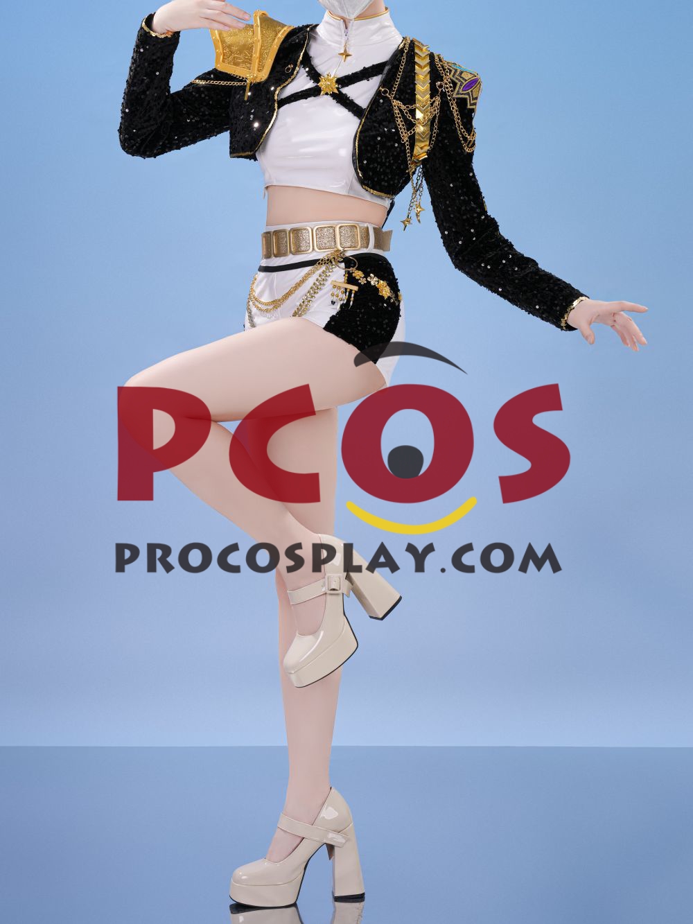 Ready to Ship White Black Gold Sequin Warrior Costume C09519