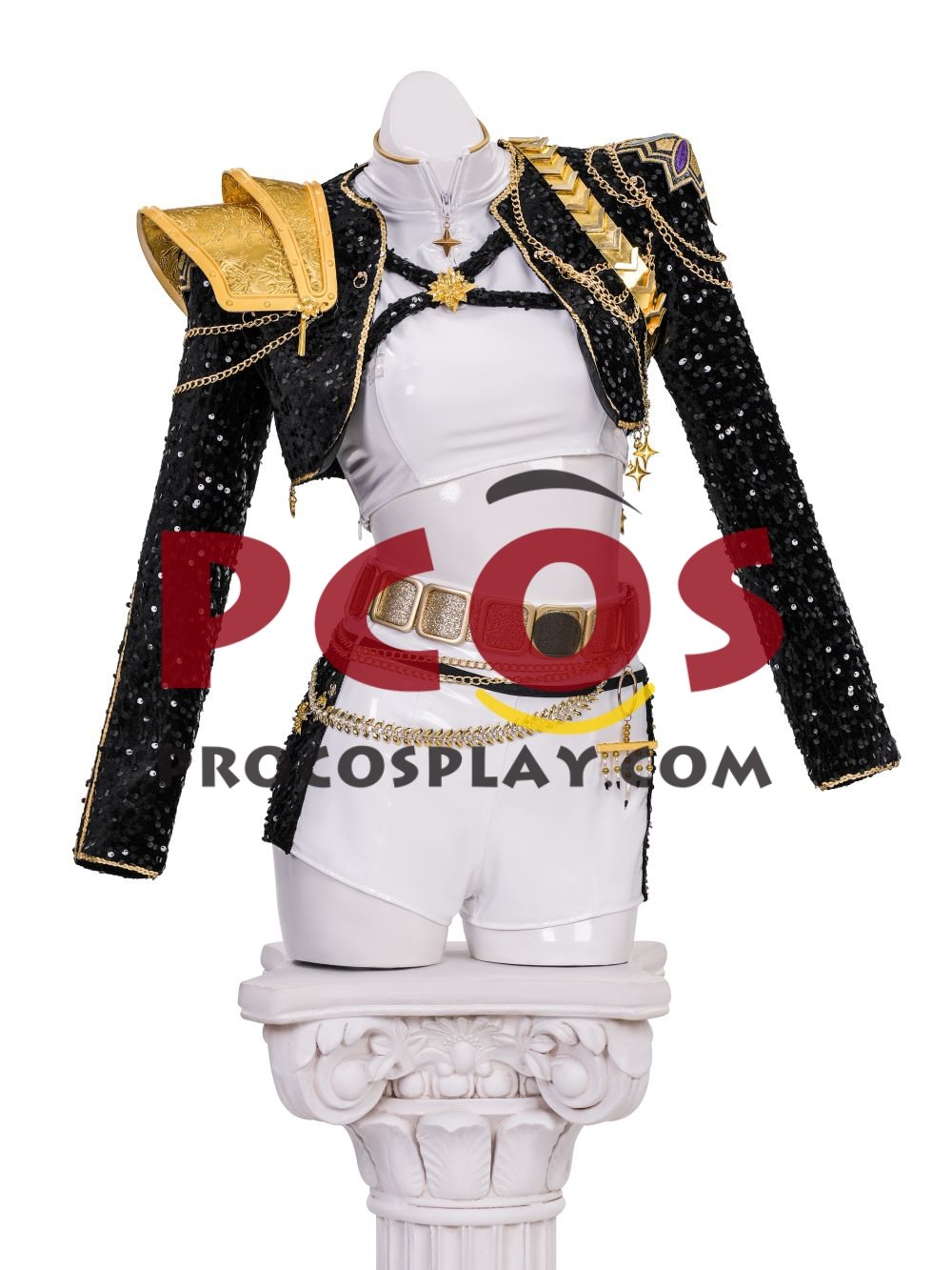 Ready to Ship White Black Gold Sequin Warrior Costume C09519