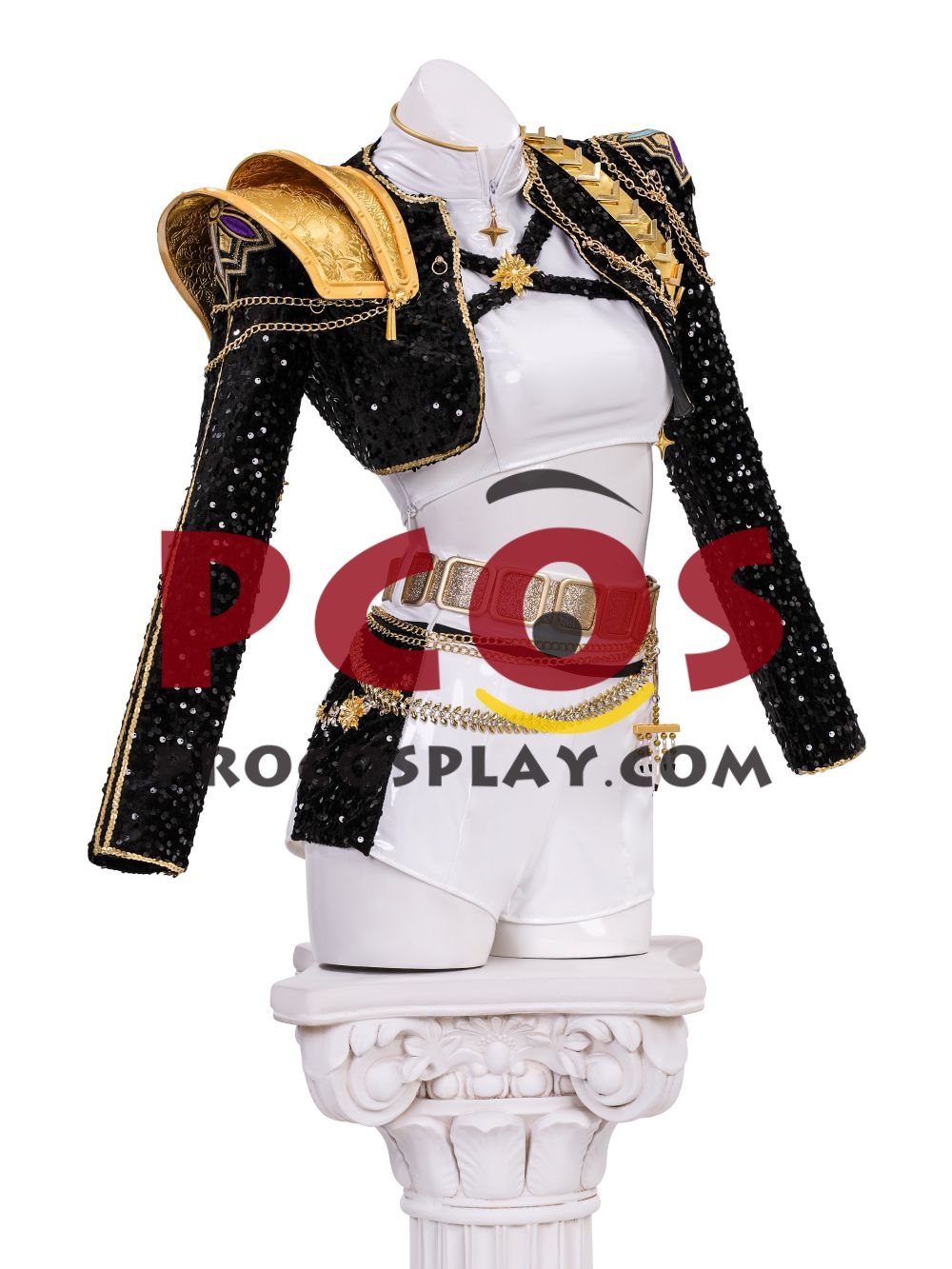 Ready to Ship White Black Gold Sequin Warrior Costume C09519