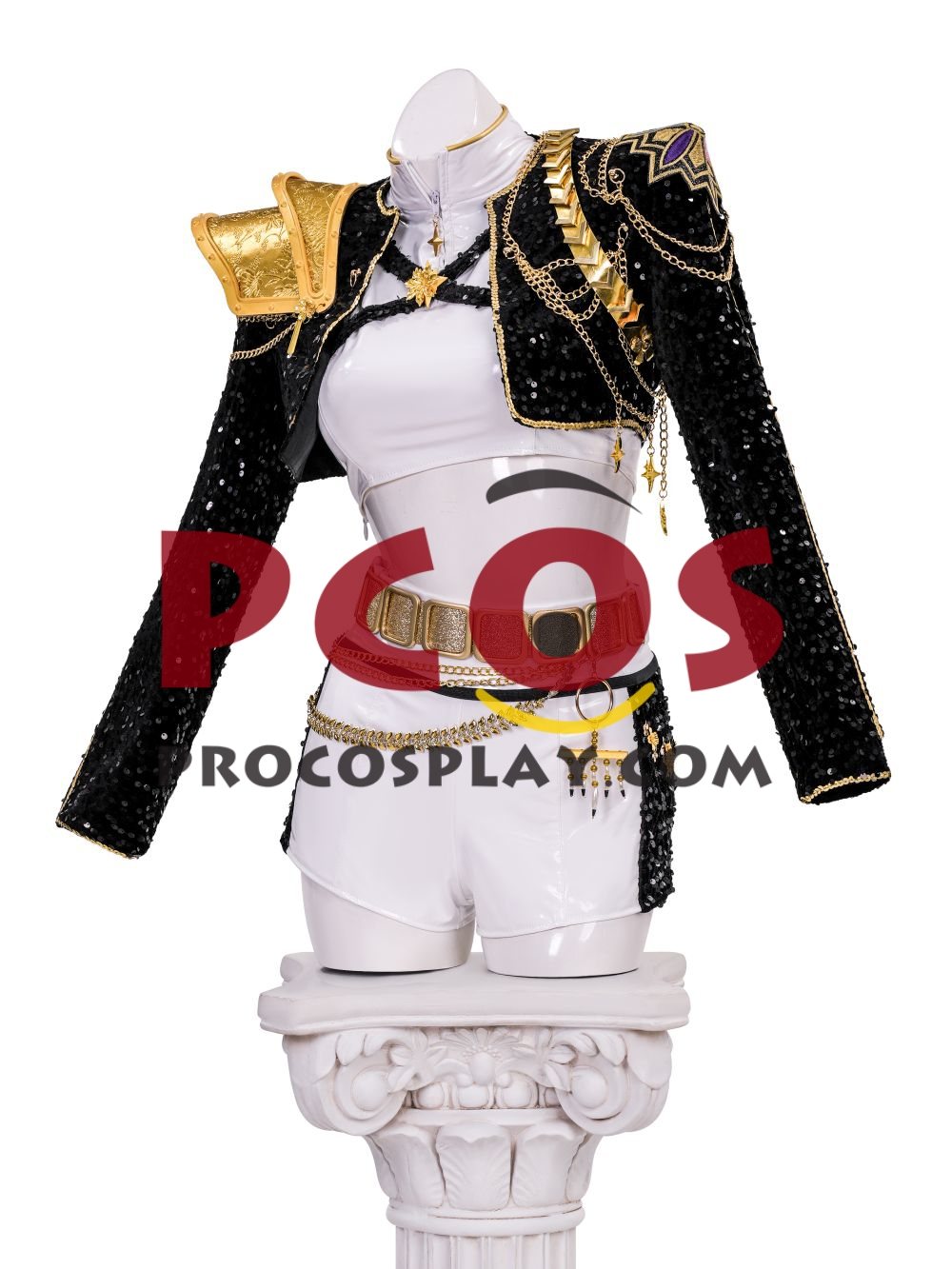 Ready to Ship White Black Gold Sequin Warrior Costume C09519