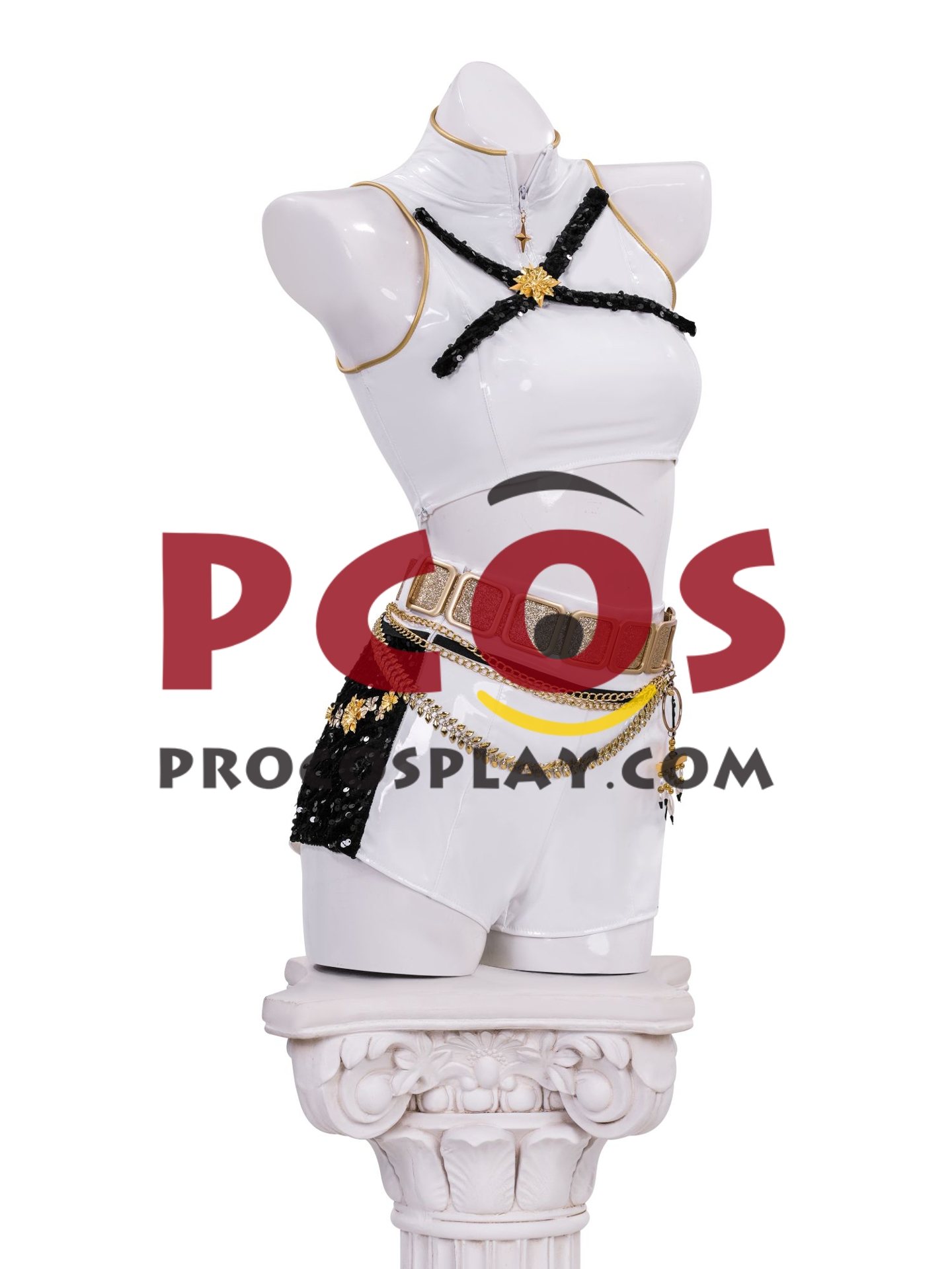 Ready to Ship White Black Gold Sequin Warrior Costume C09519