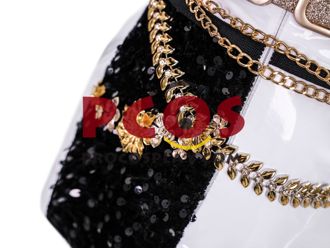 Ready to Ship White Black Gold Sequin Warrior Costume C09519