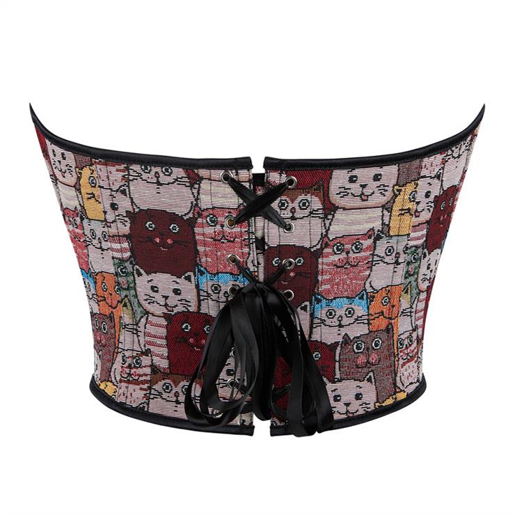 Cute Cat Color Pattern Women's Sexy Tube Top Corset N23641