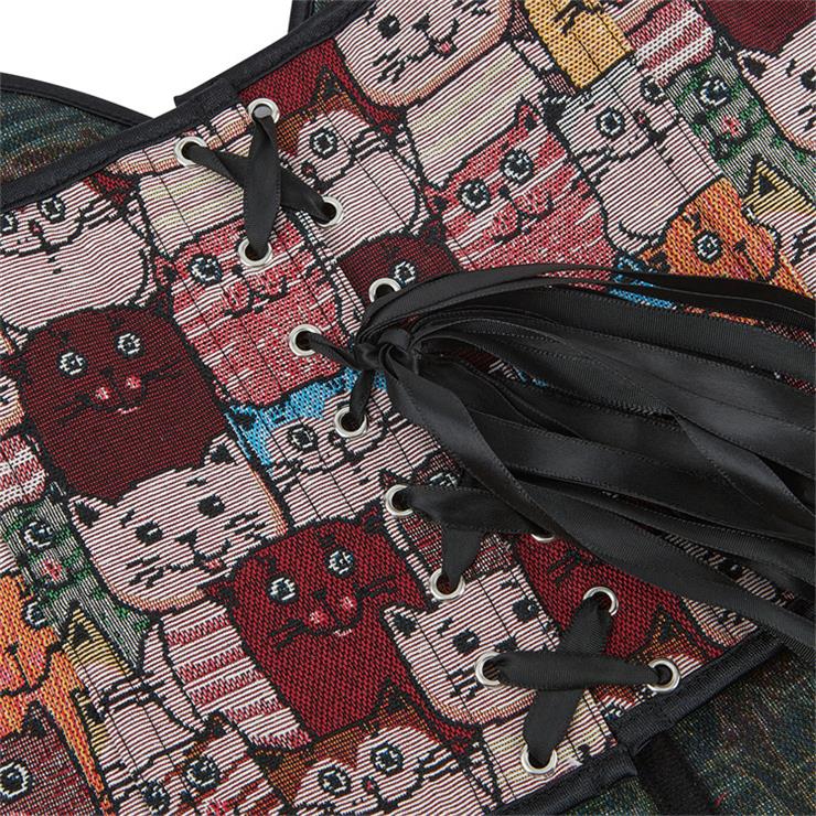 Cute Cat Color Pattern Women's Sexy Tube Top Corset N23641