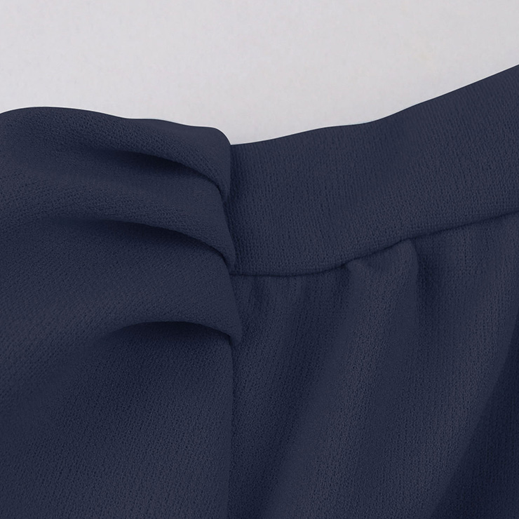 Vintage Tie Collar Front Button Short Sleeve Solid Color High Waist Cocktail Party Midi Dress N23557
