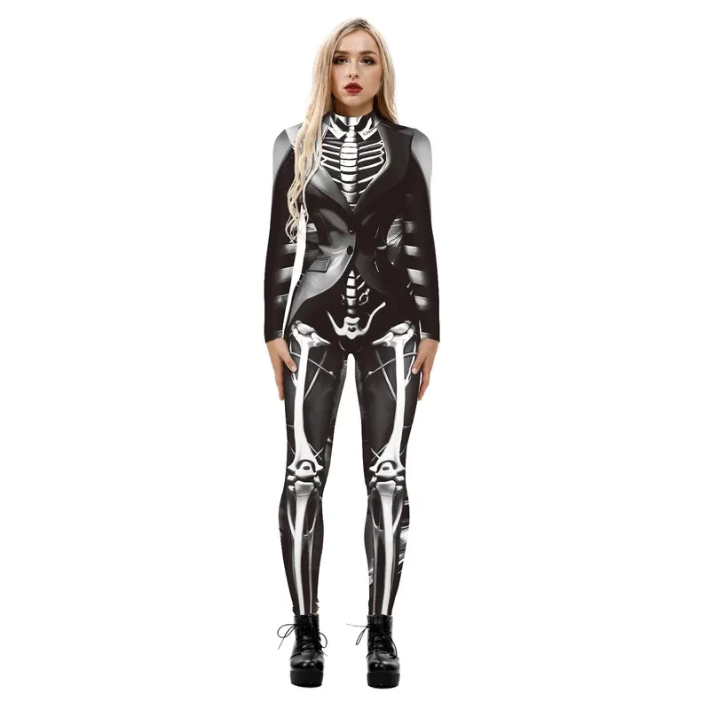 Women's Halloween Costumes Streetwear Masquerade Party with Skeleton Printing Costume Jumpsuit