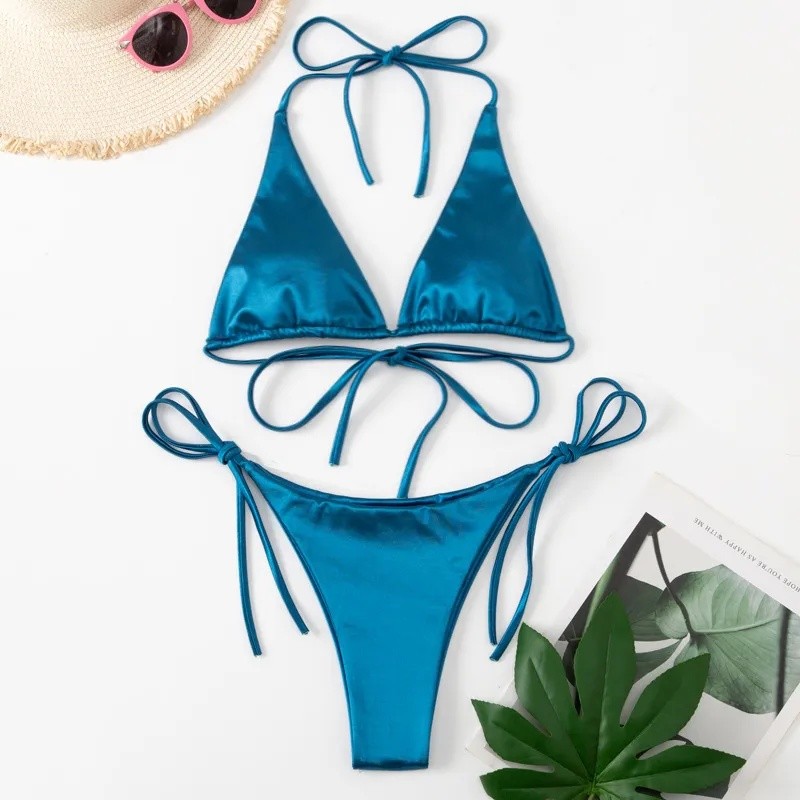 Solid Color Two Piece Bikini Swimwear Sets for Women