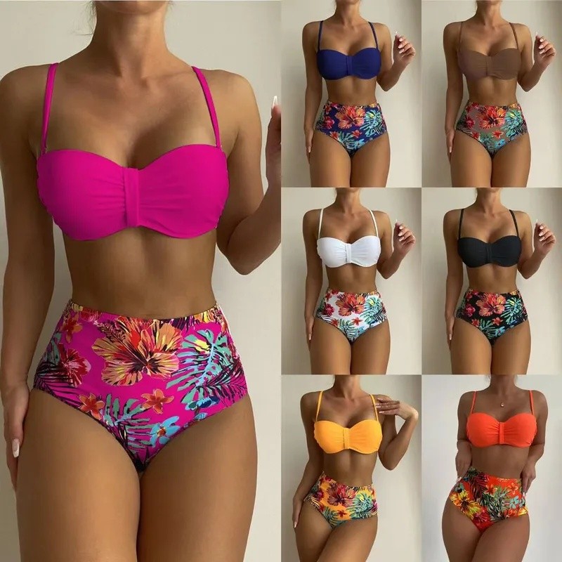 Women’s Swimwear Multicolor Solid Color Print Two Piece Bikini Sets